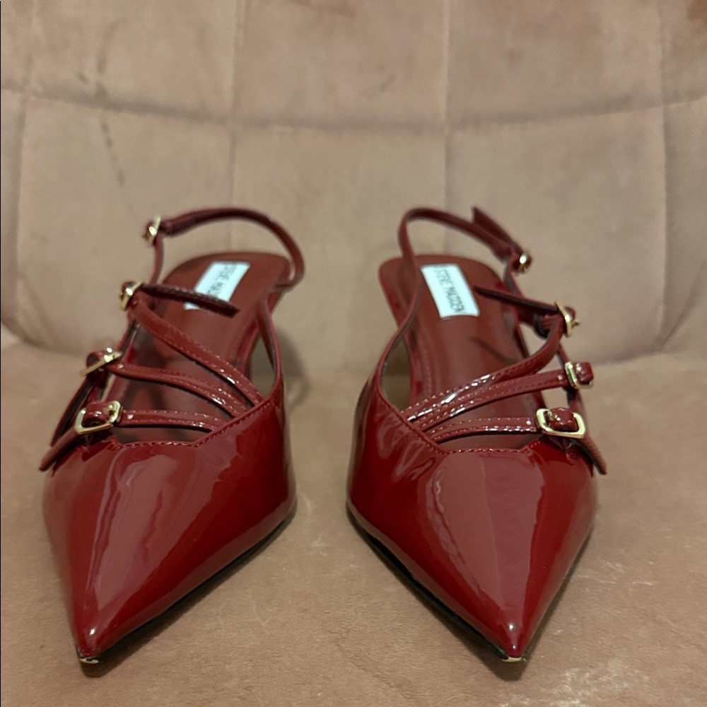 Steve Madden Red Patent Pointed Toe Slingback Heels